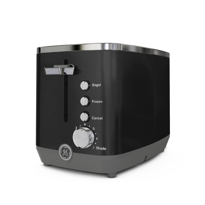 GE 2 Slice Black Stainless Steel Toaster, Extra Wide Slots