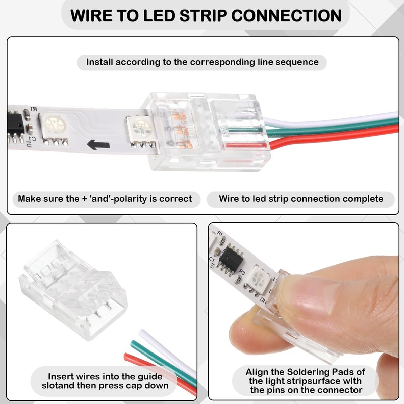 Flutesan 100 Pcs 3 Pin 10mm Solderless LED Light Strip