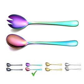 Berglander Rainbow Salad Server Set, Stainless Steel Salad Serving Set with Colourful Titanium Coating, Salad Server, Salad Spoon, Salad Fork, Pack of 2 (Shiny Rainbow)