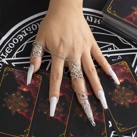 XUENMB Punk Nail Ring Hollow Flower Gothic Fingertip Vampire Nails Tip Claw Rings Retro Queen Costume Jewelry for Cosplay Drama Party Show (silver)