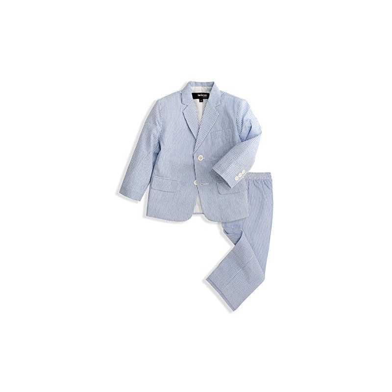 G288 Boys Seersucker 2 Button Suit Set (Large/12-18 Months, Blue)