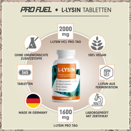 L-lysine tablets 730x - optimally high dose with 2000 mg lysine HCL per day, of which 1600 mg pure L-lysine - essential amino acid from fermentation - 100% vegan - laboratory tested with certificate