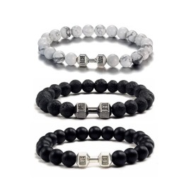Dumbbell Bracelet Gym Bracelet Black Bead Heavy Bracelet Dumbbell Men Gifts for Gym Lovers Wrist Jewelry Summer Gift