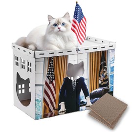 Felmis White Cardboard Cat House with Scratcher, Cat Houses for Indoor Cats, Cat Scratcher Box, Cat Cardboard Playhouse,Cat Castle