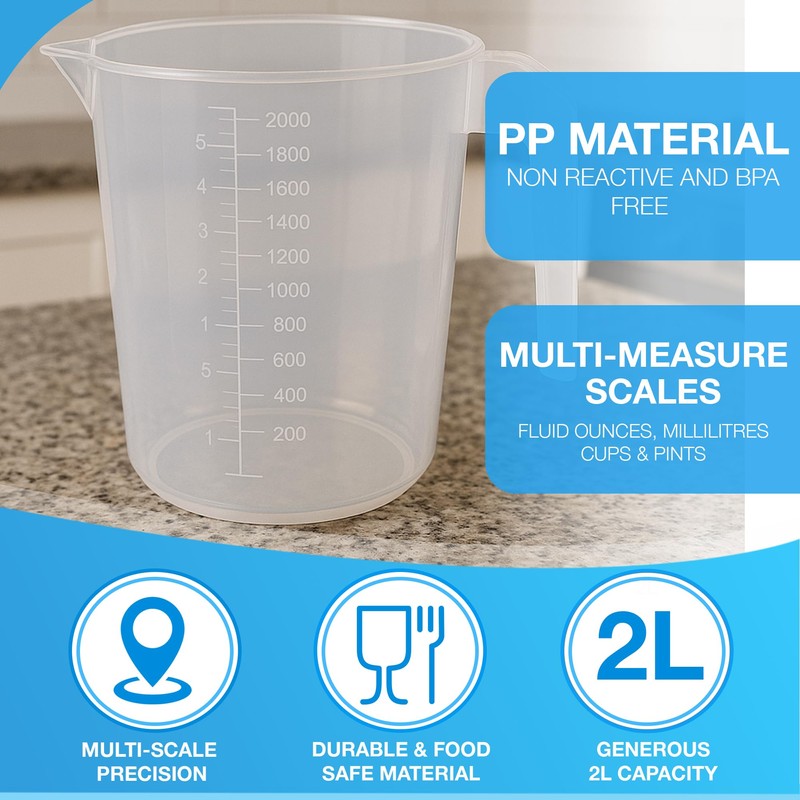 2L Clear Plastic Measuring Jug – BPA Free Multi-Scale Measurement