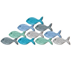 Beach Wall Decor Wooden Fish Wall Decor School of Fish Beach Bathroom Decor School of Fish Wall Art Ocean Themed Coastal Wall Decor Fish Decor for Home Indoor Outdoor, 14.96 x 6.3 Inch(Lively)