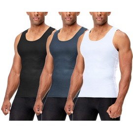 DEVOPS 3 Pack Men's Muscle Dry Fit Compression Tank Top (X-Large, Black/Charcoal/White)
