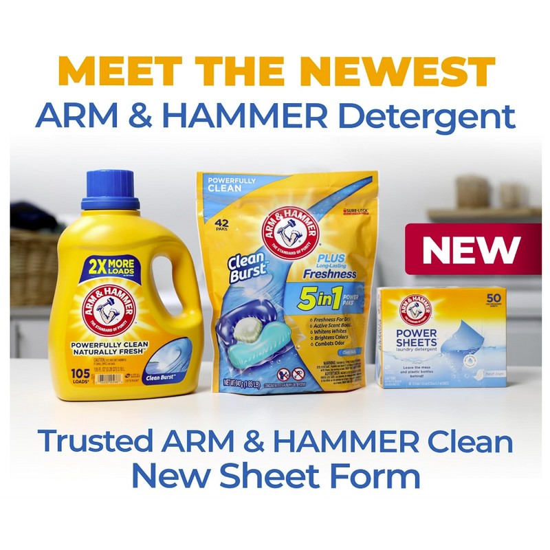 Arm & Hammer Power Sheets Laundry Detergent, Fresh Linen 50Ct,