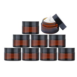Pack of 9 brown glass ointment jars, 30 ml amber glass empty container, cream container, small tin with lid, travel sample container, cream jars for filling cosmetics, lotions, creams