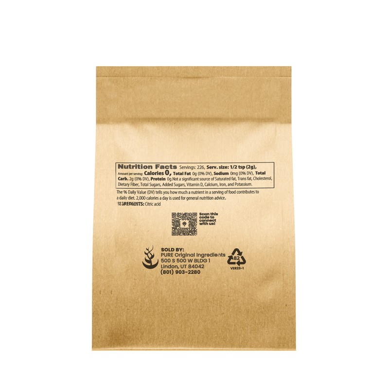 Pure Original Ingredients Citric Acid (1 lb) Eco-Friendly Packaging, Natural,