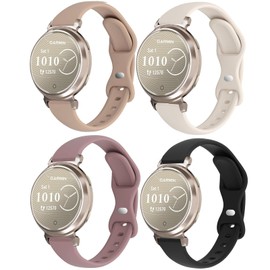 CUNUJIX Slim Silicone Watch Bands Compatible with Garmin Lily 2 / Lily 2 Active, Soft Narrow Sport Strap for Garmin Lily 2 Women (4 Pack)