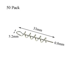 Binzzo Centering Pin Spring Twist Lock Fishing 33mm Length Screw Worm Hook Crank Grub Rig Fixed Bait Run Straight Self Align Long Enough Secure Not Off Center Stainless Steel for Soft Lure 50pcs