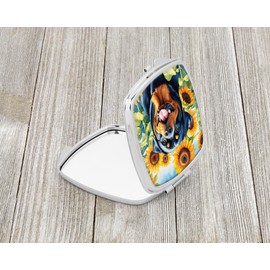 Caroline's Treasures Rottweiler in Sunflowers Compact Mirror Decorative Travel Makeup Mirror for Women Girls Gifts Pocket Makeup Mirror Folding Handheld