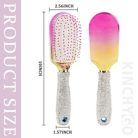 KINCHYGO, 1 Pack Metal Hair Brush Sparkle Compact Comb Bling Detangle Massage Crystal Air Cushion Detangling for Curly Hair Rainbow