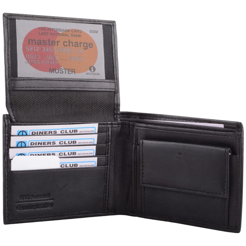 Mens Soft Nappa Leather RFID Bi-Fold Wallet with Multiple Features