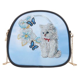 ISAKEN 5D Diamond Painting Shoulder Bag DIY Diamond Painting Cross Body Bag Diamond Art Painting Handbag Zip Clutch Bag for Girls Women Party Travel, cat