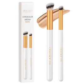 docolor Concealer Brush, 2PCS Angled Concealer Brushes Under Eye Mini Angled Flat Top Kabuki Nose Contour Brush for Concealing Blending Setting