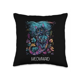Meowmaid Mermaid Cat Throw Pillow