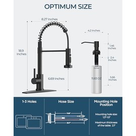 FORIOUS Black Kitchen Faucet with Soap Dispenser, Stainless Steel Kitchen Sink Faucet with Pull Down Sprayer Single Handle Modern Spring Commercial for Laundry Utility Room RV Camp Bar Farmhouse