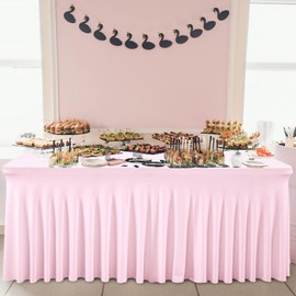 Pink Table Skirts for Rectangle Tables 8ft Spandex Table Covers 8ft Table Cloth Rectangle Tables Pink Stretchable Table Clothes for 8 Foot Rectangle Folding Tables