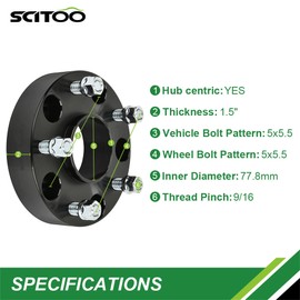 SCITOO 2X 5 Lug Wheel Spacers Adapters hub Centric 5x5.5 with 9/16" 77.8mm 1.5" Compatible with for Dakota Wheel Spacers for Durango Wheel Spacers for Ram 1500 Wheel Spacers