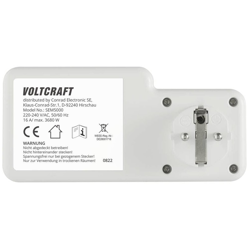 VOLTCRAFT SEM5000 Energy Cost Meter Cost Forecast, Alarm Function, Adjustable