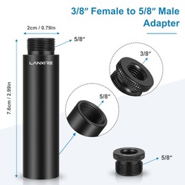 Lanxire Mic Stand Extension Tube, 4 Pcs 5/8" Female to 5/8" Male Microphone Extension Pipe with with 2 Pcs 3/8" to 5/8" Metal Adapter for Desk Stands/Arm Stand