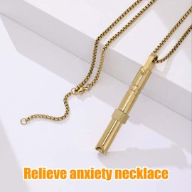 Breathing Necklace,Anxiety Relief Necklace,Necklaces Stress Breathlace Whistle,Holder Lanyard Mindful Meditation Stainless Steel Aids for Calming Breath Stop Anxiety Valentine Gift Women Men (Gold)