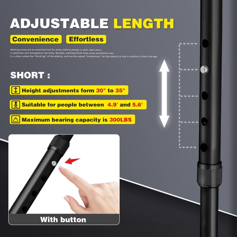 BigAlex Folding Walking Cane with LED Light,Pivoting Quad Base,Adjustable Walking