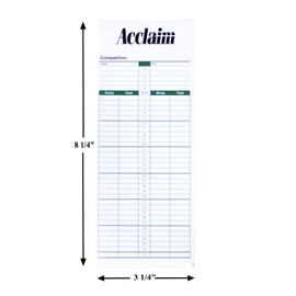 Acclaim Lawn Bowls Score Paper Sheets 100 Single Sided White Green Black Text Paper Printed Sheets 8 1/4" x 3 1/4"
