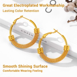 Prosteel Women's Creole Earrings Stainless Steel / 18 K Gold Plated Huggie Hoop Folding Hoop Earrings for Women Girls 25/30/40/60/70/80 mm Large Circle Earrings Accessory, Gold Plated