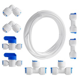 TopHomer Water Purifier Pipe Fittings, 1/4" Universal Water Purifier Quick Connect Kit with Ball Valve, T+I+L Connector and 10M Hose for Refrigerator Coffee Machines (Set A)