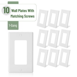 Bates Decorator 10 Pack 1 Gang Wall Switch Plates and Outlet Covers, White