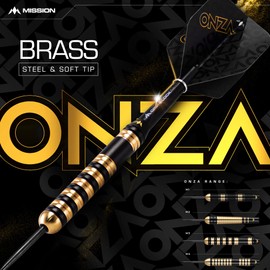Mission Darts D1576 Onza | 22g Professional Steel Tip Darts Set Including Brass Barrels, Points and Flights, M2, Black/Gold