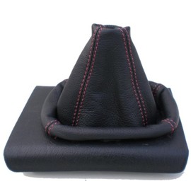 TK - 107 Shift Boot Lever Cuff Real Leather Black with Red Stitching