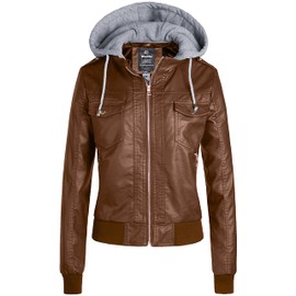 wantdo Women's Classic Solid PU Jacket Zip up Faux Leather Coat Khaki M