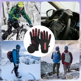 Mayoii Winter Gloves Men, Waterproof Windproof Winter Gloves for Women, Non-Slip Winter Work Gloves, Winter Warm Touch Screen Gloves for Cycling, Running, Hiking, Outdoor Work (Women's Grey Red)
