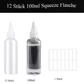 Ksnowqi 12 Stück Squeeze Flasche 100ml, Quetschflasche Klein,Quetschflaschen Kunststoff Saucenflasche für Ketchup, Grill, Saucen, Dressings