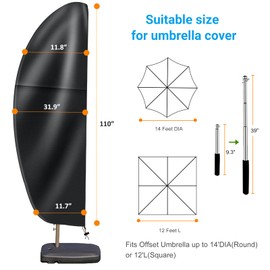 OKPOW Patio Umbrella Cover 9Ft To 14Ft - Waterproof Cantilever Umbrella Covers With Sturdy Zipper - Durable Hanging Banana Style Parasol Cover For Garden Beach Umbrellas