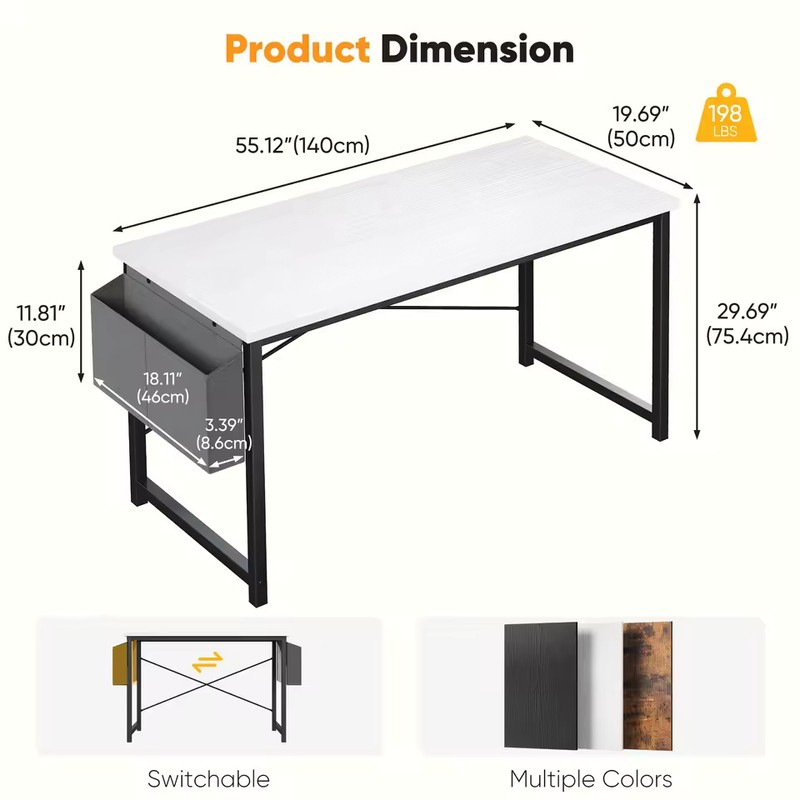 Computer Desk with Storage Bag, Metal Frame Study Table