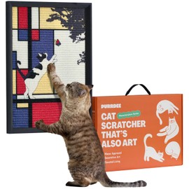 Decorative Wall Art Cat Scratcher for Vertical Scratching, 14"x20" Framed Sisal Scratch Pad Mat with Renter-Friendly No-Drill Wall Mounted Setup, Durable Alternative to Cardboard (Mondrian's Cat)