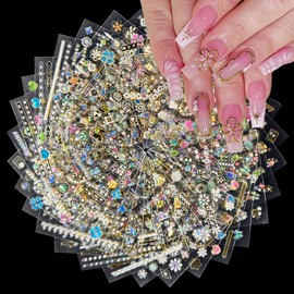 30 Sheets Gold Flower Nail Art Stickers Colorful Flower with Rhinestones Designs Nail Decals 3D Self Adhesive Nail Stickers Nail Art Supplies Colorful Flower Stickers for Nails Decorations