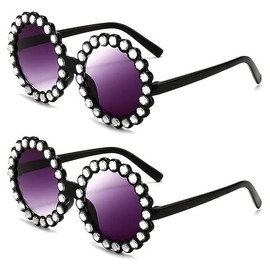 PHOCAS Children Aviators Sunglasses Twin Pack - Silver/Gold Rhinestone-Trimmed Round Frames, UV400 Black/Grey Lenses, 5.1" Shatterproof for Beach/Park/Street Style (Ages 2-10, 2.4" Lens)