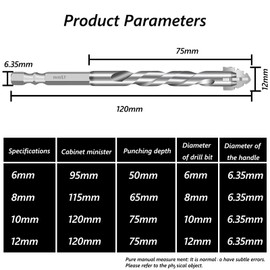 Eccentric Drill Bit Set – 5PCS Four-Flute Sawtooth Drill Bits for Masonry, Brick, Tile & Concrete – High-Strength Carbide Precision Drill Bit Set – 6/6/8/10/12mm for DIYers & Professionals