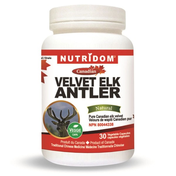 Nutridom Elk Antler Velvet 500mg, Canadian, Freeze-Dried, 30 Vegetable Capsules, 30 Vegetable Capsules