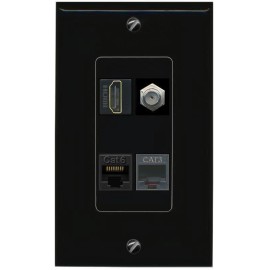 Wallplate City 1 Port CAT6 COAX HD PHONE Wall Plate-1 Gang Black/Black