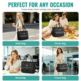Large Insulated Lunch Bag for Women Men, Leakproof Lunch Cooler Box Bag with Detachable Strap & Multi Pockets, Reusable Thermal Lunch Tote Bag for Nurse, Teacher, Work, Picnic, Travel, Beach