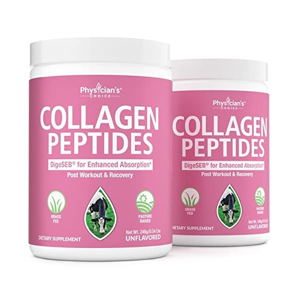 Collagen Peptides Powder - Enhanced Absorption - Supports Hair, Skin, Nails, Joints and Post Workout Recovery - Hydrolyzed Protein - Grass Fed, Non-GMO, Type I and III, Gluten-Free, Two-Pack