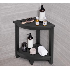 Y&M Corner Shower Stool for Inside Shower, Waterproof Shower Bench for Shaving Legs, 2-Tier Bath Bench with Storage Shelf for Bathroom, Living Room, Indoor or Outdoor Use, Black