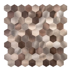 Decopus Metal Tile Backsplash with Retro Look - (Hexagon Copper Brown 10Pack Metallic Peel and Stick, DIY Wall Modelling - Luxury Style, Affordable for Kitchen, Bathroom, Stairway, Mirrors